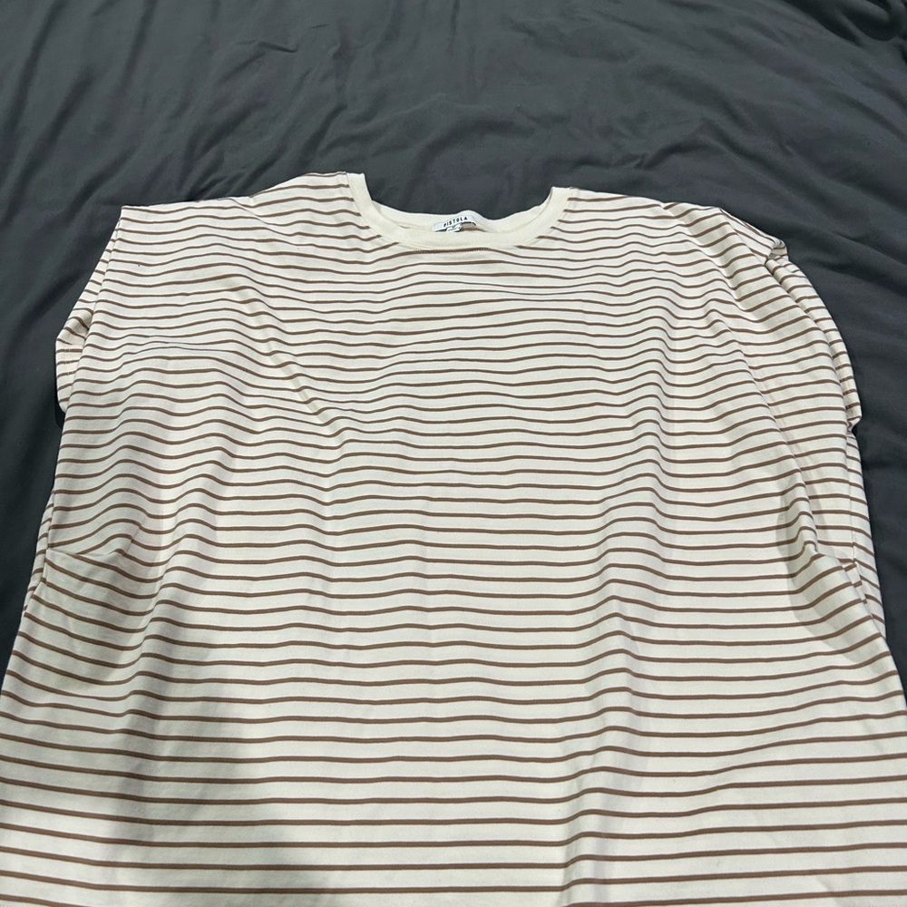 Pistola Cream Tee with Brown Stripes-boxy fit